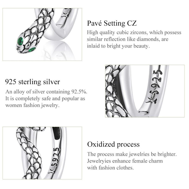 925 Sterling Silver Snake Ear Buckle Earrings For Women