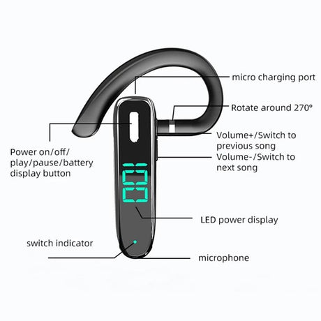 5.3 Bluetooth Business Ear-hook Earphone with Mic - K50