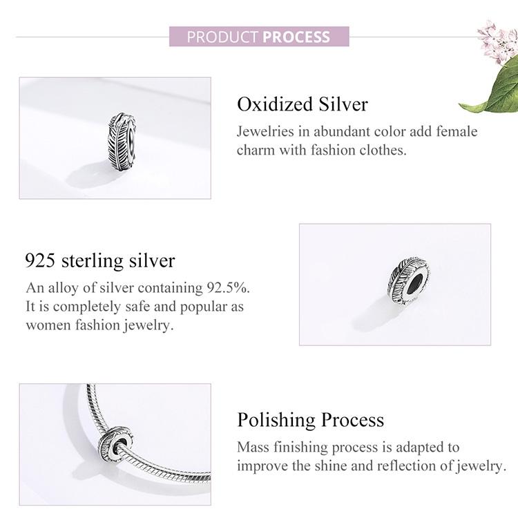 925 Sterling Silver Boho Feather Beads For Diy Bracelets