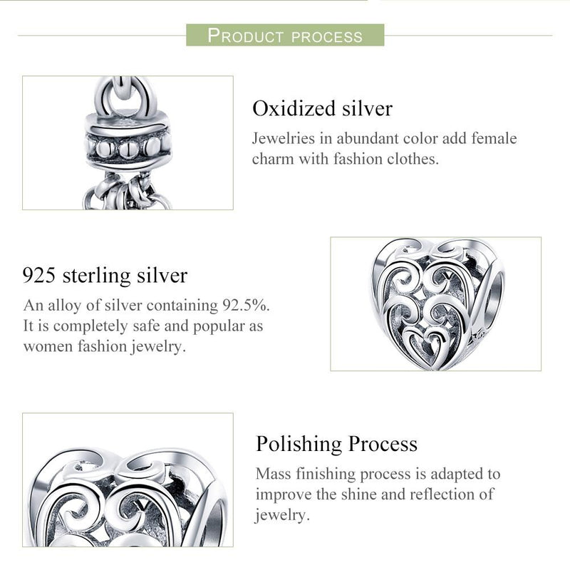 925 Sterling Silver Love Heart Beads