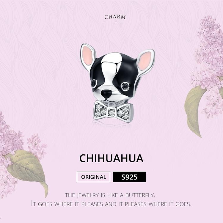 925 Sterling Silver Charming Chihuahua Beaded Bracelet
