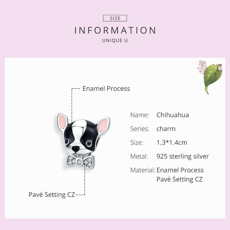 925 Sterling Silver Charming Chihuahua Beaded Bracelet