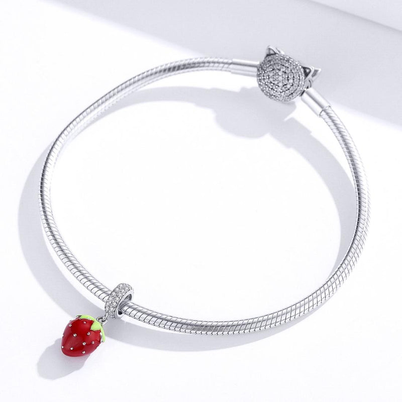 925 Sterling Silver Beaded Strawberry Pendant For Diy Bracelets