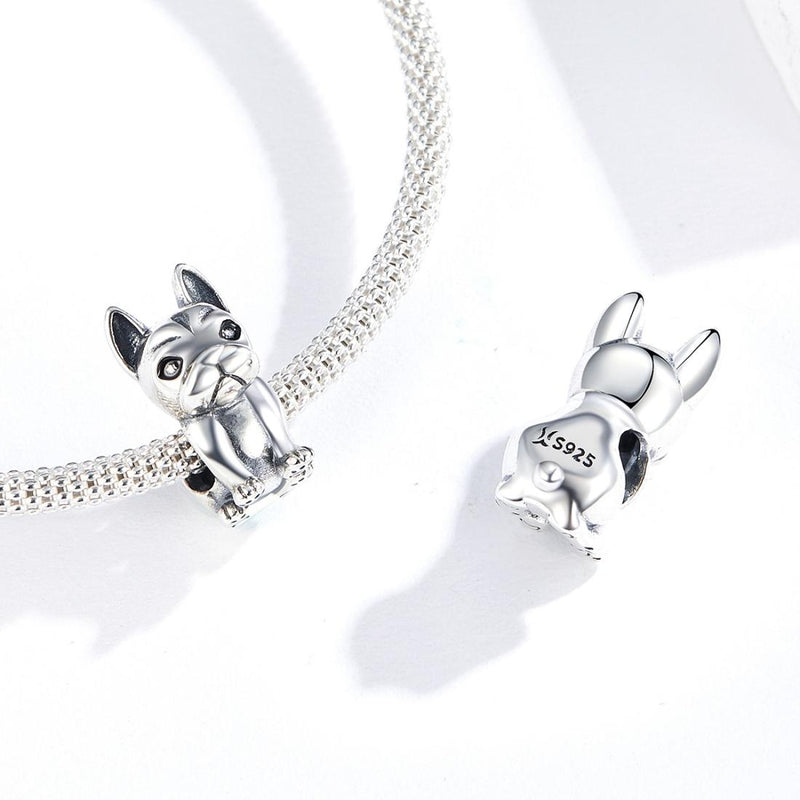 925 Sterling Silver French Bulldog Beaded Diy Bracelet