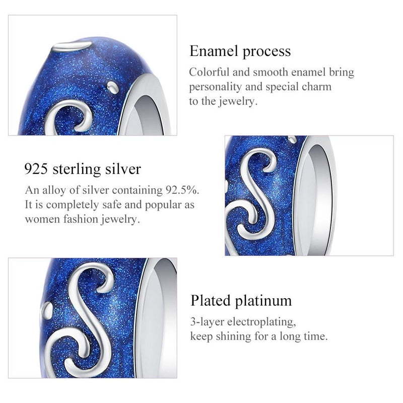 925 Sterling Silver Blue Star Beaded Bracelet Charms