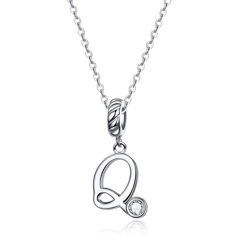 925 Sterling Silver Personalized Letter Pendant For Diy Bracelets & Necklaces Style - Q