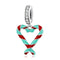 925 Sterling Silver Heart Candy Cane Pendant For Diy Bracelets & Necklaces