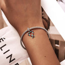 925 Sterling Silver Heart Candy Cane Pendant For Diy Bracelets & Necklaces
