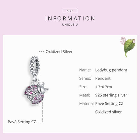 925 Sterling Silver Ladybug Pendant For Bracelets & Necklaces