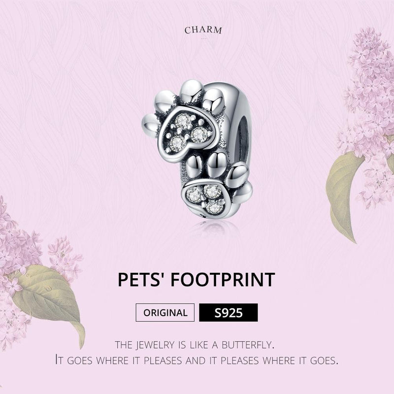 925 Sterling Silver Animal Footprint Beads For Diy Bracelets