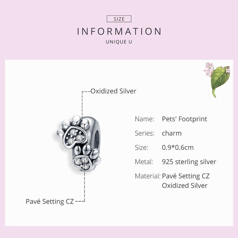 925 Sterling Silver Animal Footprint Beads For Diy Bracelets