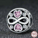 925 Sterling Silver Love Infinity Pink Heart Crystal Charm Bracelet