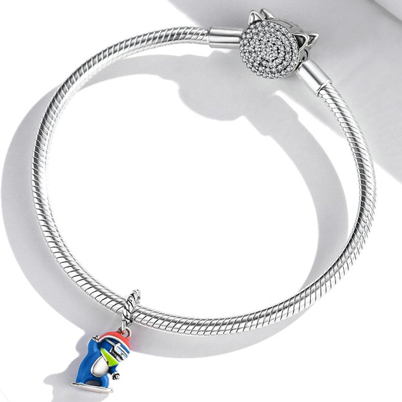 925 Sterling Silver Ski Penguin Pendant For Diy Bracelets & Necklaces