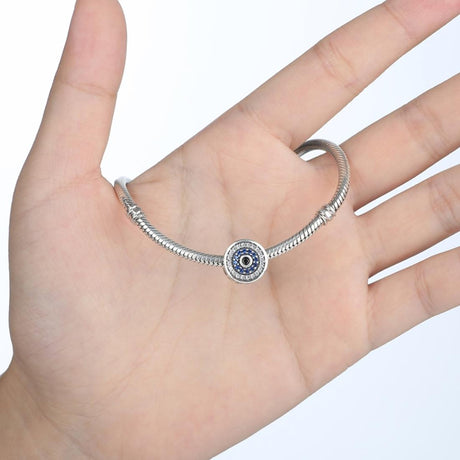 925 Sterling Silver Blue Eye Inlaid Bead Bracelet