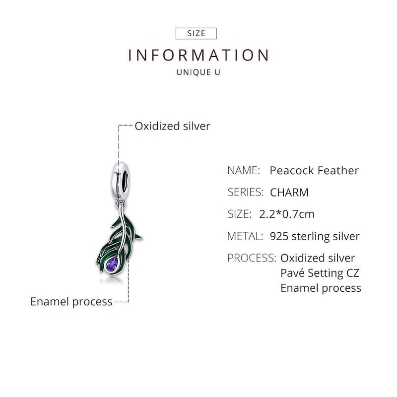925 Sterling Silver Peacock Feather Pendant For Diy Bracelet Or Necklace