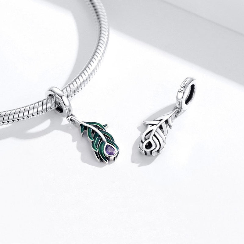 925 Sterling Silver Peacock Feather Pendant For Diy Bracelet Or Necklace