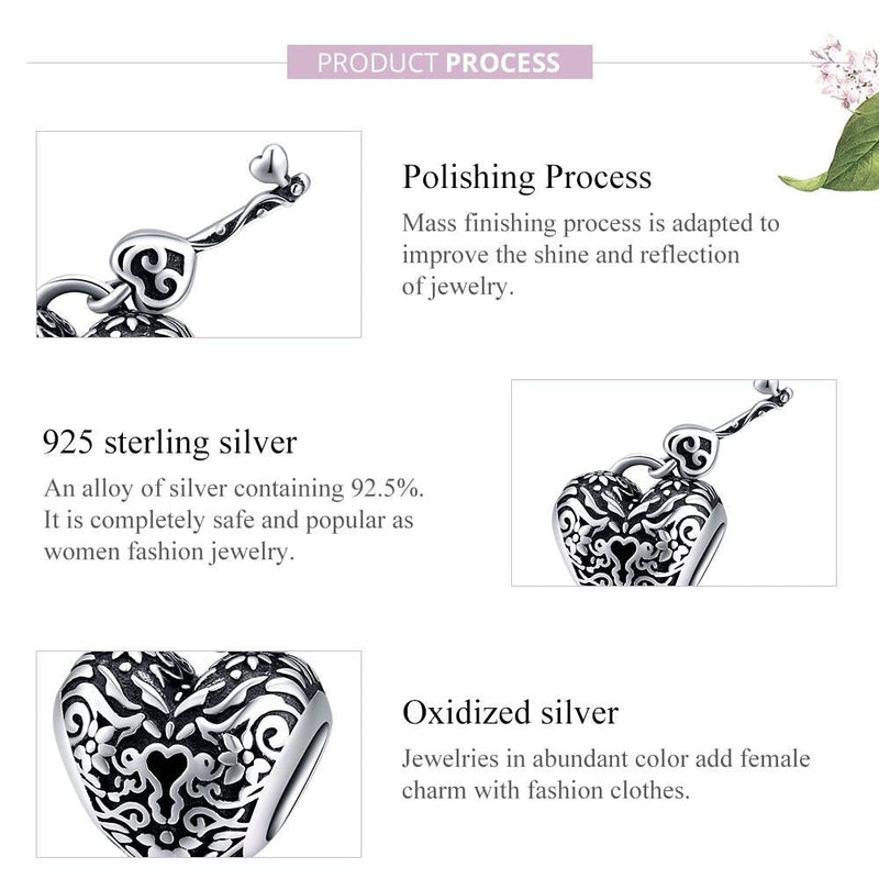 925 Sterling Silver Retro Heart Beaded Bracelet