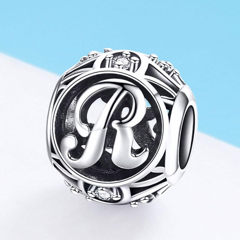 925 Sterling Silver 26 English Letter Beads For Diy Bracelets & Necklaces Style - R