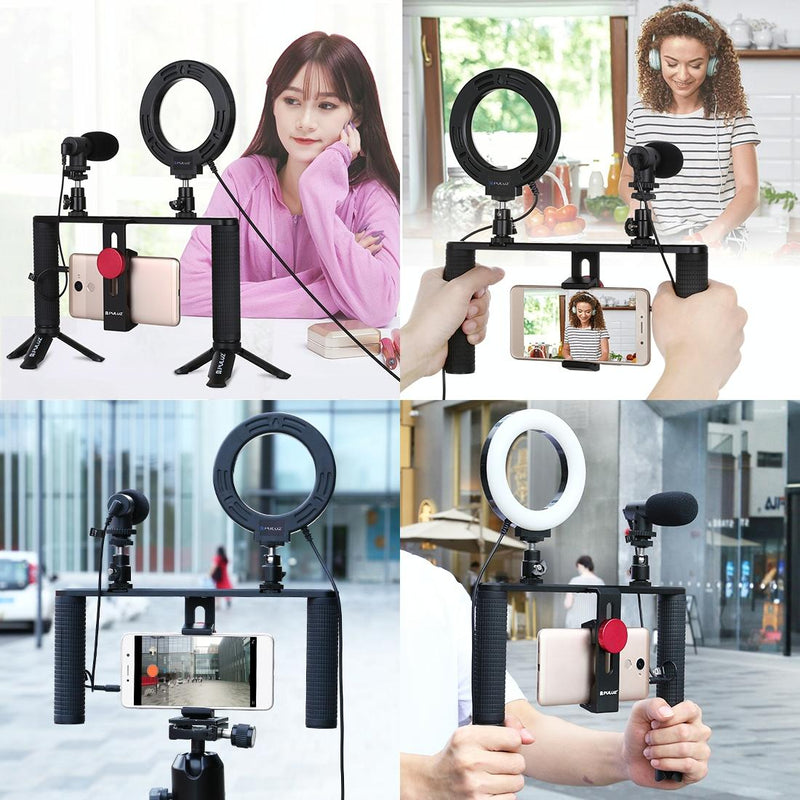 4-In-1 Vlogging Kit With 4.7 Ring Light Mic Tripod & Stabilizer