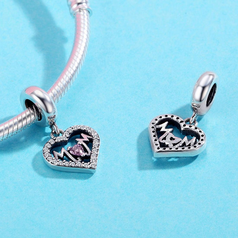 925 Sterling Silver Love Mother Heart Pendant For Diy Bracelets & Necklaces