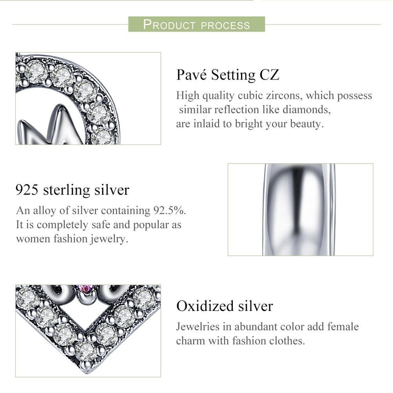 925 Sterling Silver Love Mother Heart Pendant For Diy Bracelets & Necklaces
