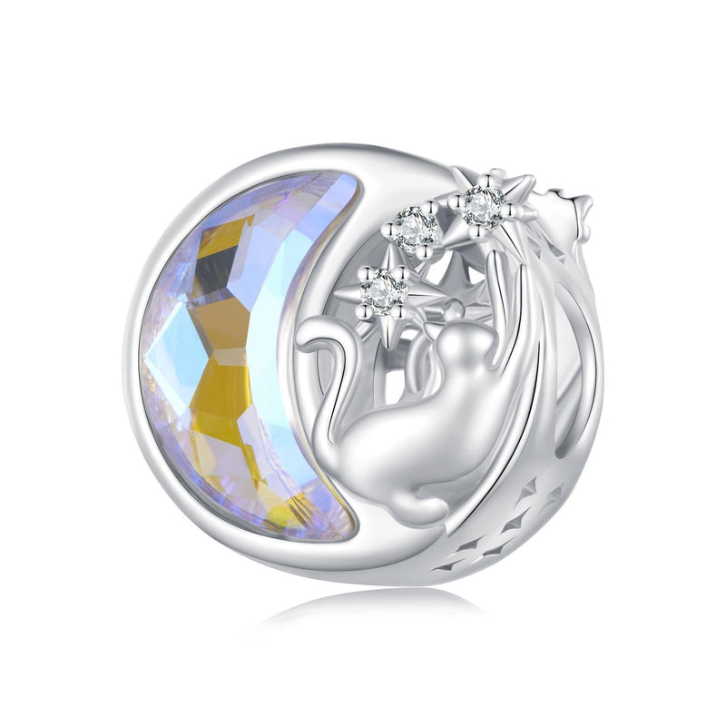 925 Sterling Silver Cat Moon Pendant For Diy Bracelets