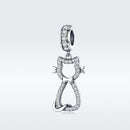 925 Sterling Silver Zircon Cat Pendant For Bracelet Diy Accessory
