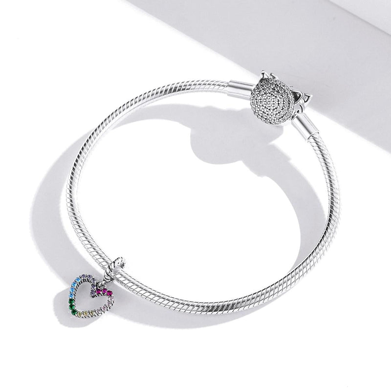 925 Sterling Silver Rainbow Heart Pendant For Diy Bracelets & Necklaces
