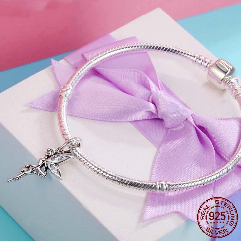 925 Sterling Silver Flower Fairy Dangle Pendant For Diy Bracelets & Necklaces