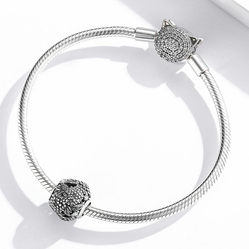 925 Sterling Silver Embossed Flower Beads For Diy Bracelets & Necklaces