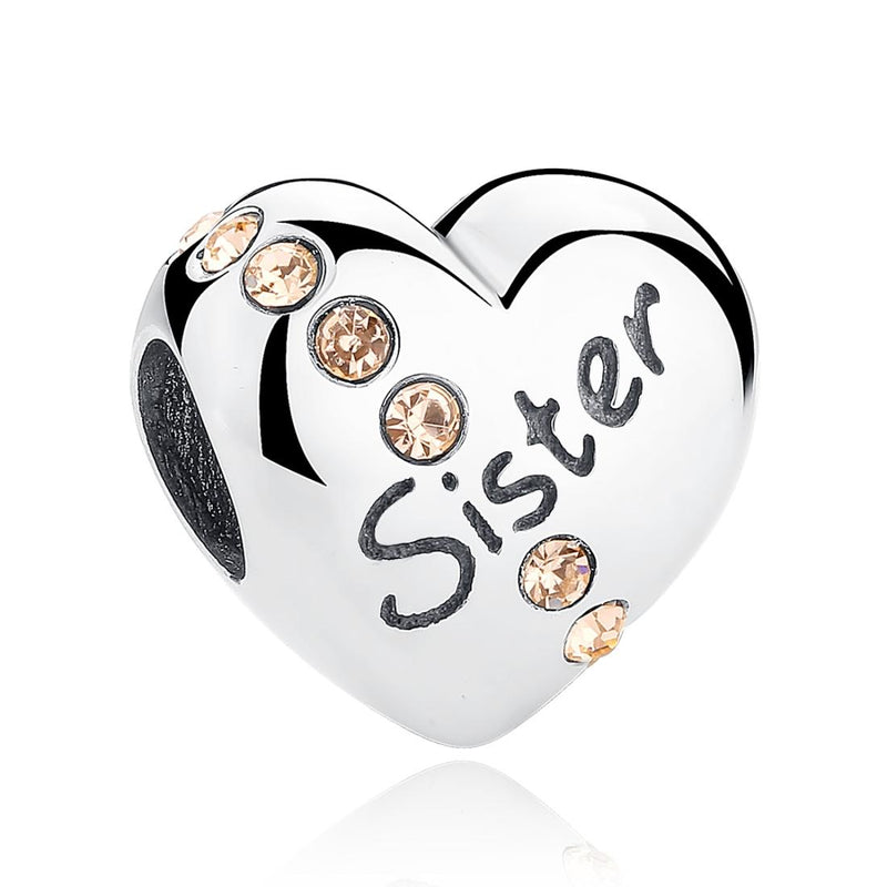 925 Sterling Silver Sister Heart Beads For Diy Bracelets & Necklaces