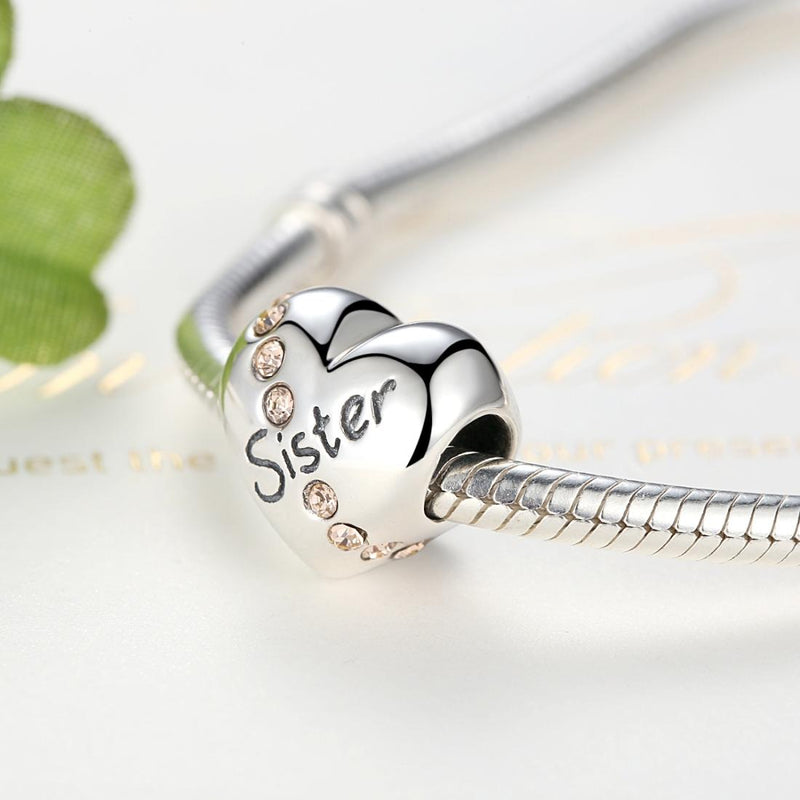 925 Sterling Silver Sister Heart Beads For Diy Bracelets & Necklaces