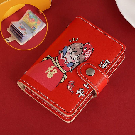 Festive Cartoon Snap Anti Degaussing Card Holder Lucky Change Id Storage Bag - Blue