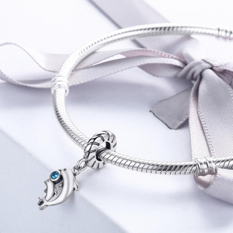 925 Sterling Silver Dolphin Bead Pendant For Diy Bracelets & Necklaces