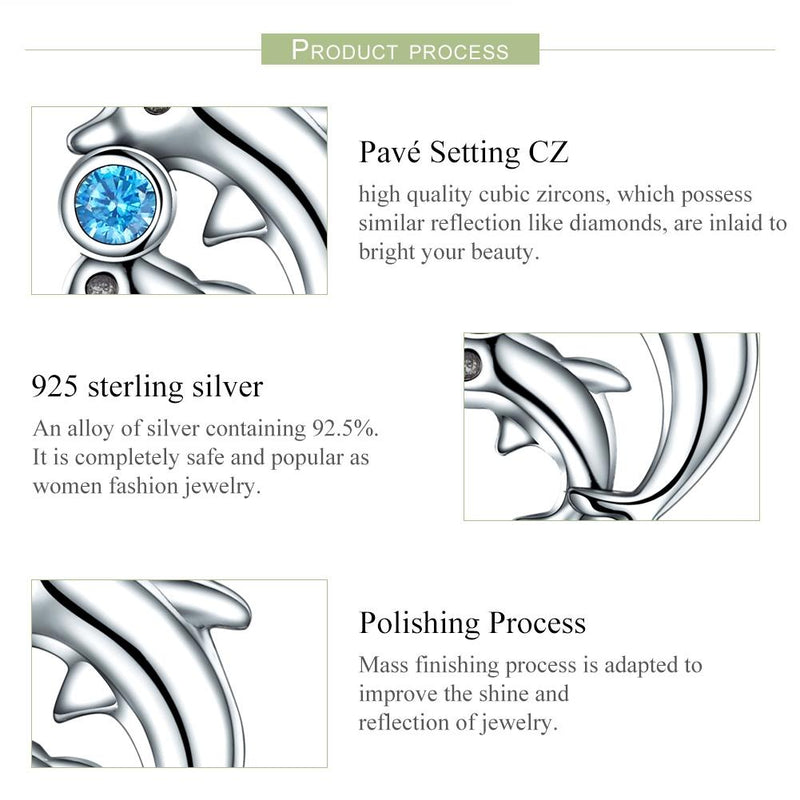 925 Sterling Silver Dolphin Bead Pendant For Diy Bracelets & Necklaces
