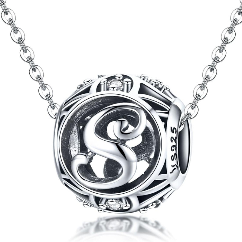 925 Sterling Silver 26 English Letter Beads For Diy Bracelets & Necklaces Style - S