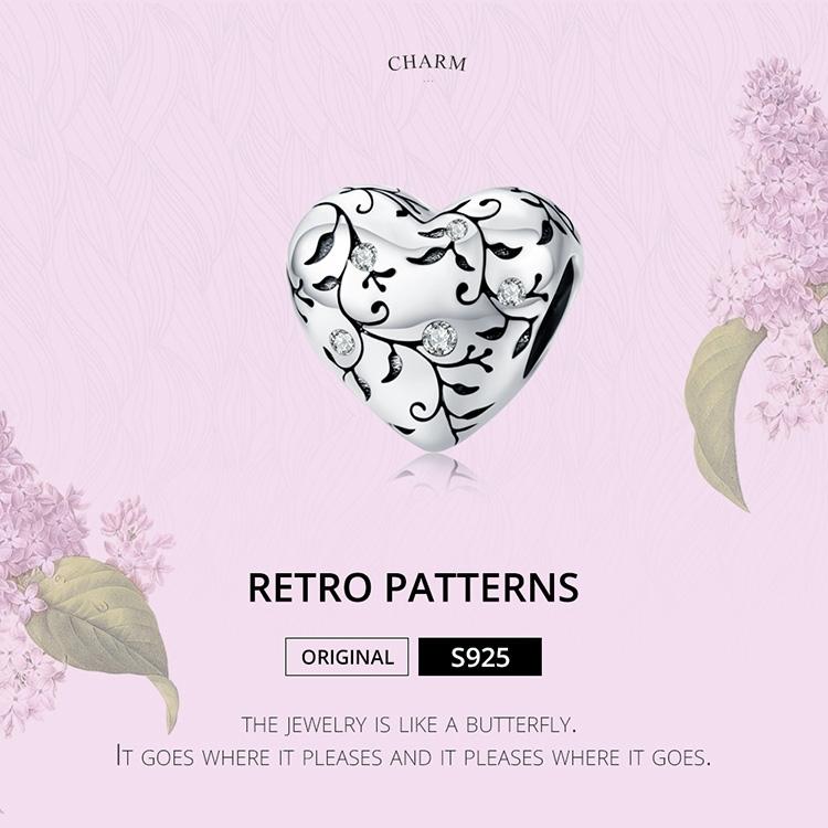 925 Sterling Silver Retro Heart Beads For Diy Bracelets