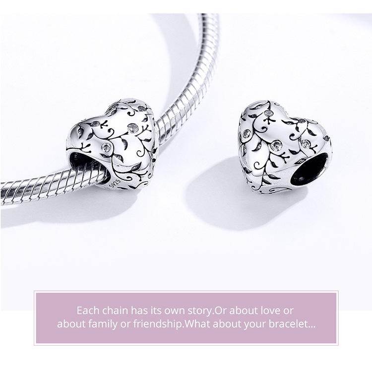 925 Sterling Silver Retro Heart Beads For Diy Bracelets