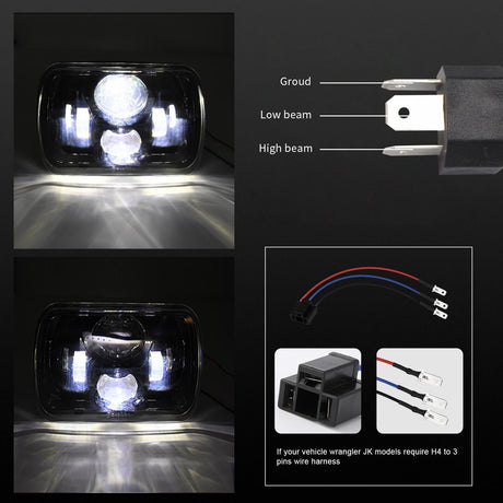 7 Inch 5X7 / 7X6 H4 Dc 9V - 30V 3500Lm 35W Car Square Shape Led Headlight Lamps For Jeep Wrangler