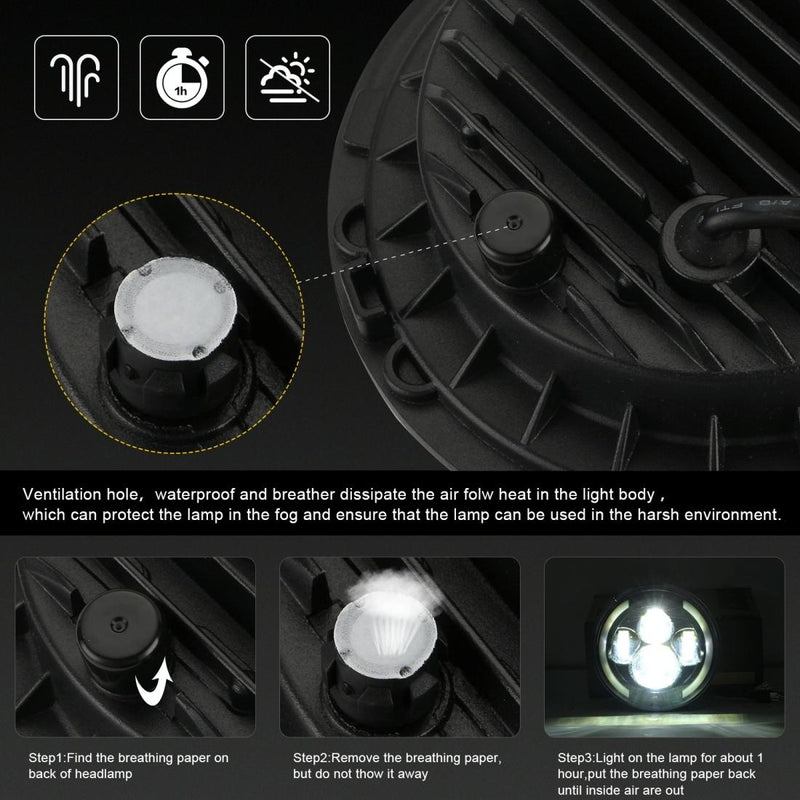 7 Inch H4 / H13 Dc 9V - 30V 3000Lm 3000K - 6000K 25W Car Round Shape Led Headlight Lamps For Jeep Wrangler With Angel Eye White Light
