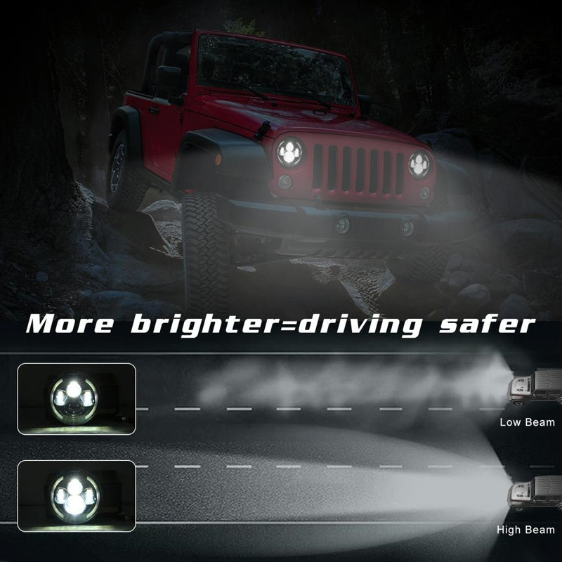 7 Inch H4 / H13 Dc 9V - 30V 3000Lm 3000K - 6000K 25W Car Round Shape Led Headlight Lamps For Jeep Wrangler With Angel Eye White Light
