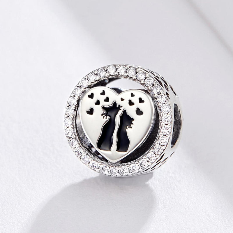 925 Sterling Silver Love Cat Heart Beads For Diy Bracelets & Necklaces