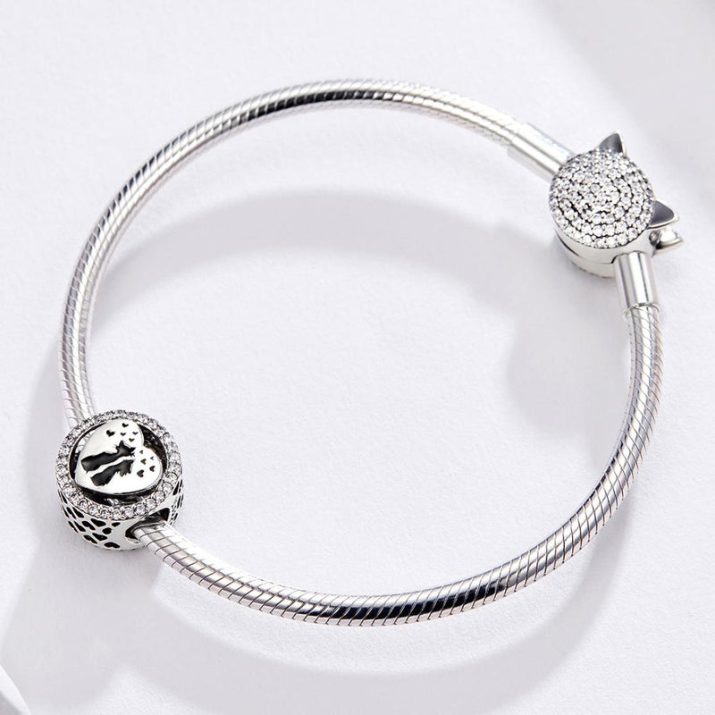 925 Sterling Silver Love Cat Heart Beads For Diy Bracelets & Necklaces