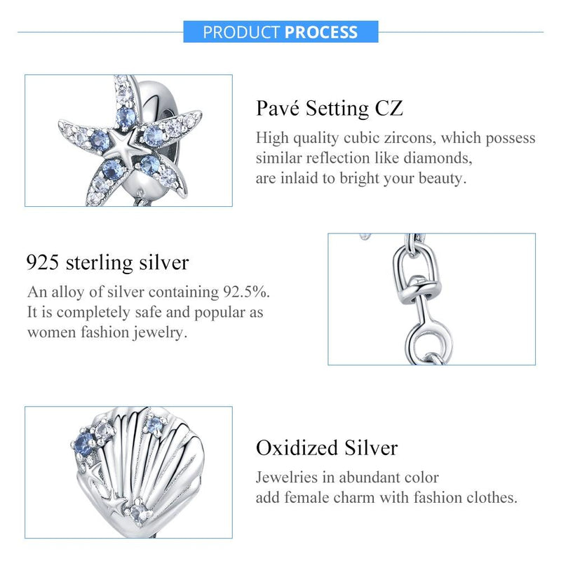 925 Sterling Silver Starfish Shell Safety Chain For Diy Bracelets