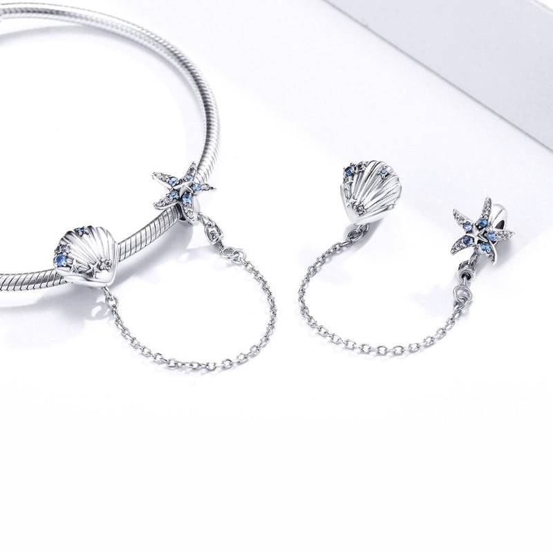 925 Sterling Silver Starfish Shell Safety Chain For Diy Bracelets