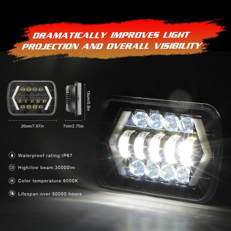 7 Inch H4 Dc 9V - 30V 3000Lm 6000K 30W Ip67 8Led Lamp Beads Car Square Shape Led Headlight Lamps For Jeep Wrangler