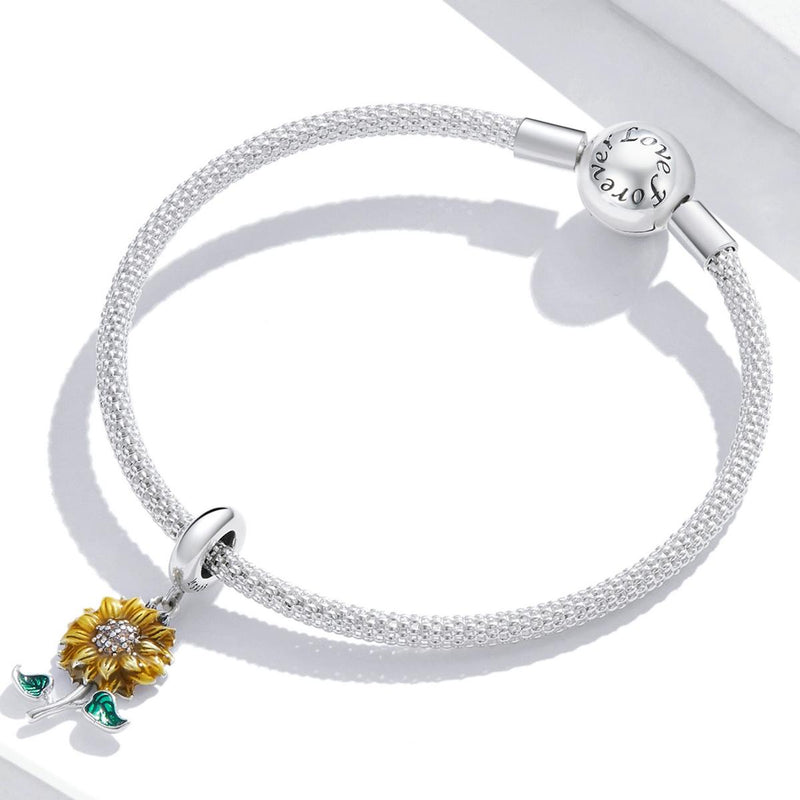 925 Sterling Silver Sunflower Pendant For Bracelet / Necklace
