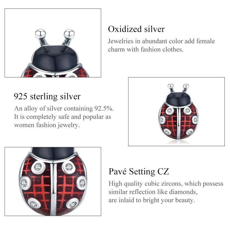 925 Sterling Silver Ladybug Pendant For Diy Bracelets