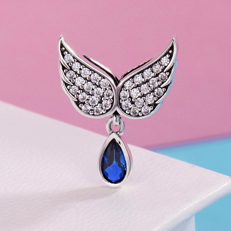 925 Sterling Silver Blue Wing Drop Beads For Diy Bracelets