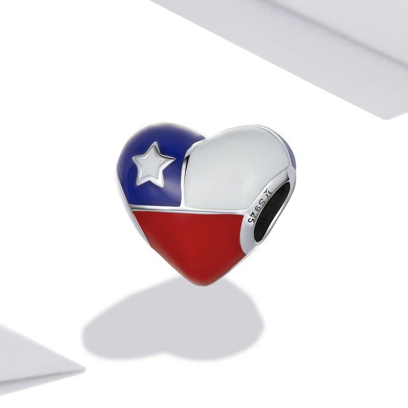 925 Sterling Silver Chilean Flag Heart Beads For Diy Bracelets & Necklaces